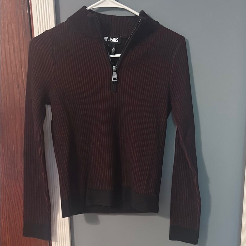 DKNY Jeans Maroon Ribbed Half-Zip Sweater